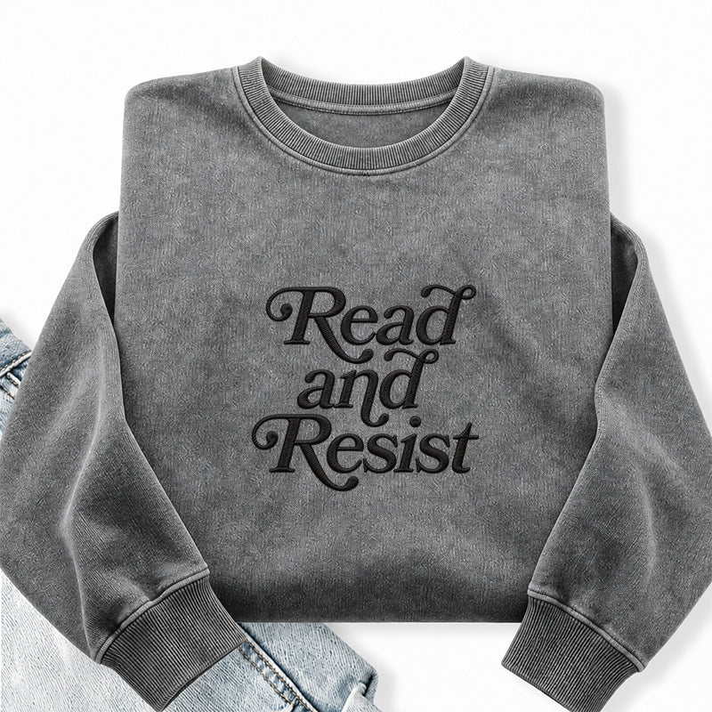 Embroidered Read And Resist Washed Crewneck Sweatshirt