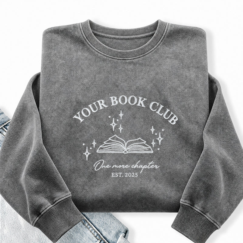 Custom Embroidered Book Club Washed Crewneck Sweatshirt