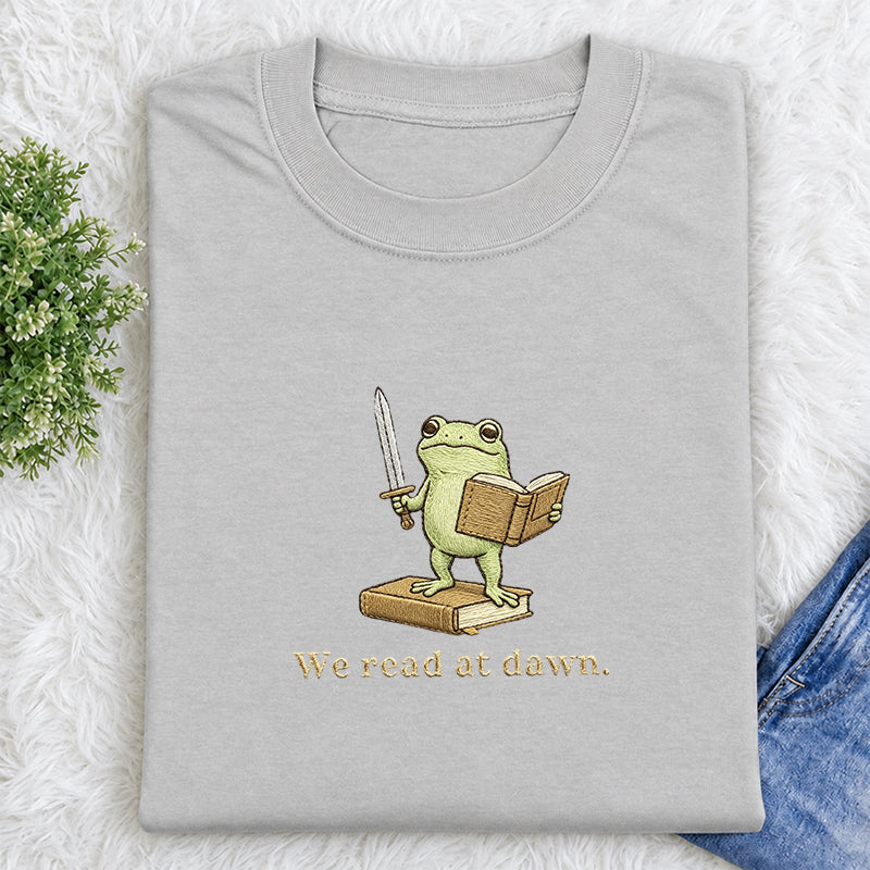 Embroidered We Read At Dawn Frog Classic Crew Neck T-Shirt