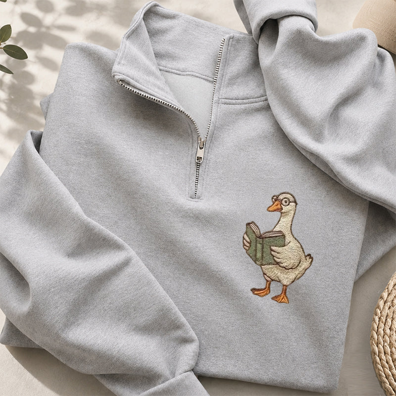 Embroidered Reading Goose Classic Quarter Zip Sweatshirt