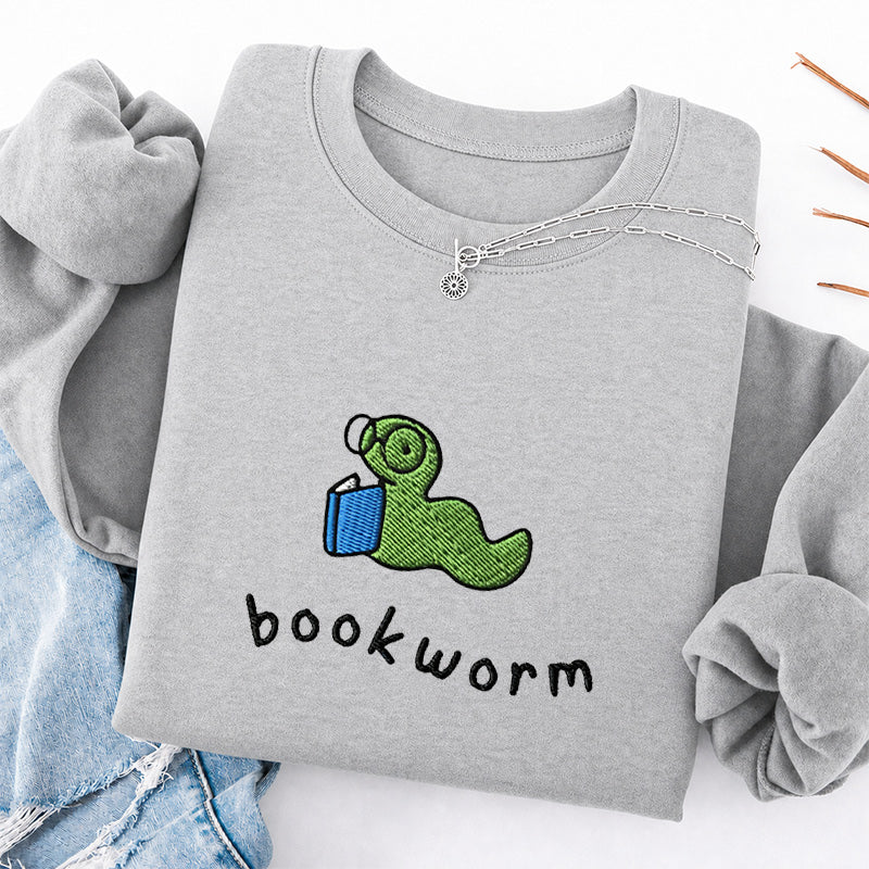 Embroidered Funny Bookworm Classic Crewneck Sweatshirt