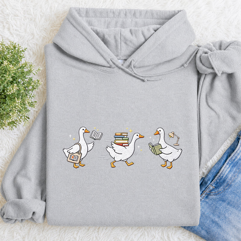 Embroidered Goose Reading Books Classic Adult Unisex Hoodie