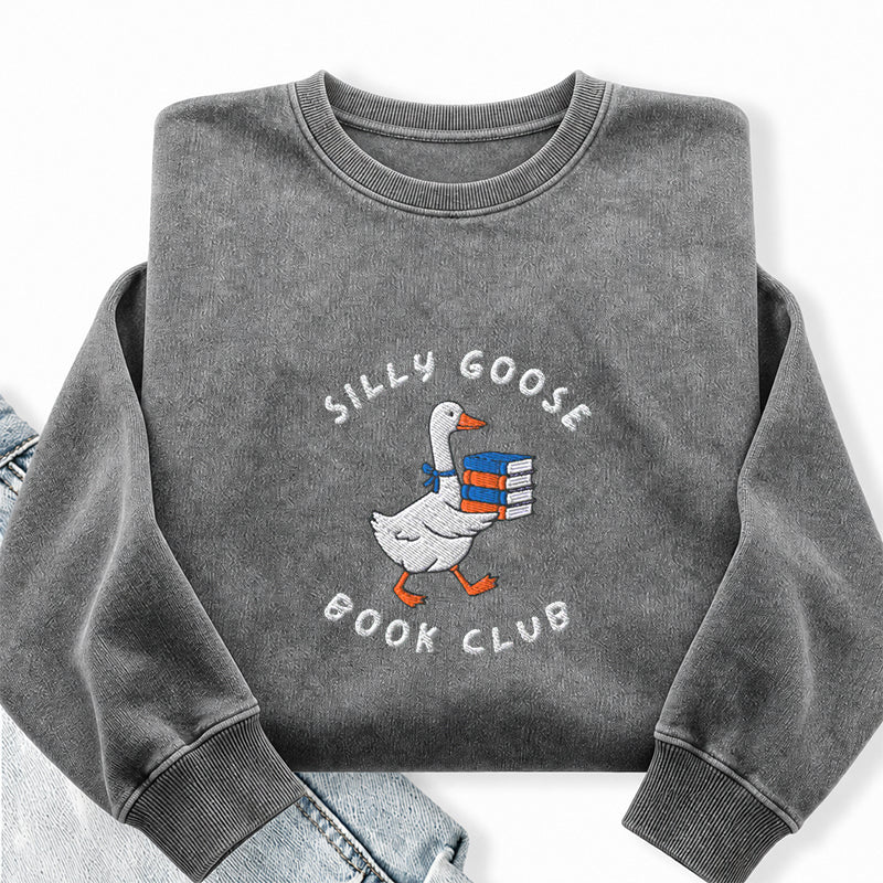 Embroidered Silly Goose Book Club Washed Crewneck Sweatshirt