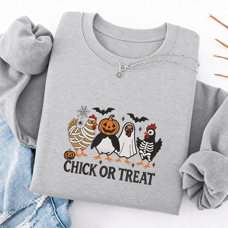 Embroidered Chick Or Treat Classic Crewneck Sweatshirt
