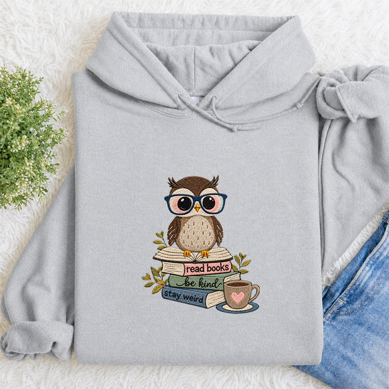 Embroidered Read Books Be Kind Owl Classic Adult Unisex Hoodie