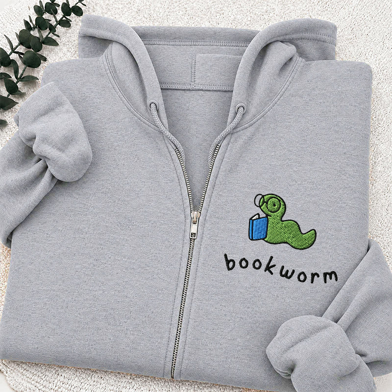 Embroidered Funny Bookworm Classic Full Zip Hoodie