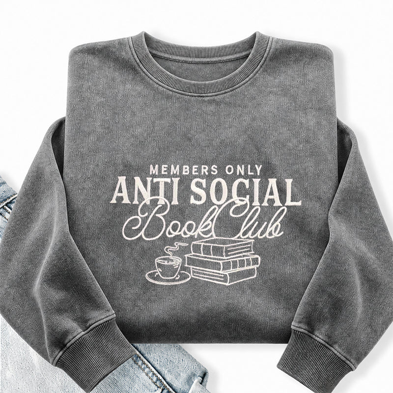 Embroidered Anti-Social Book Club Washed Crewneck Sweatshirt