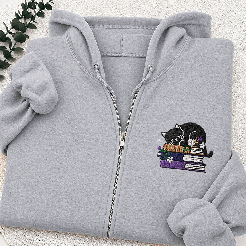 Embroidered Cat Book Classic Full Zip Hoodie