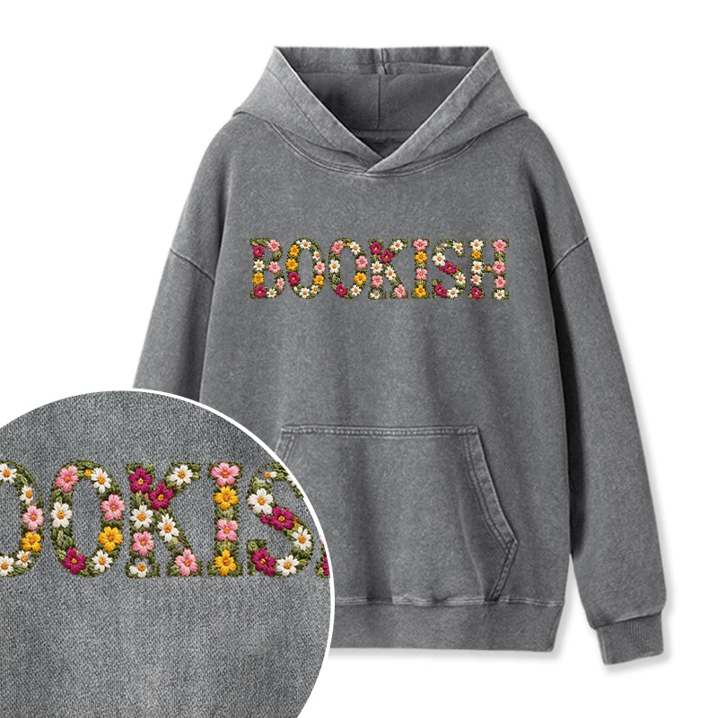 Embroidered Floral Bookish Washed Hoodie