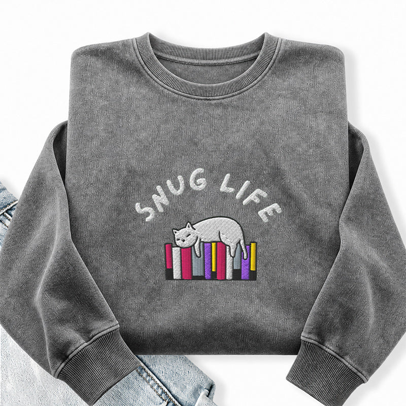 Embroidered Snug Life Washed Crewneck Sweatshirt