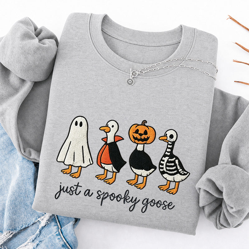 Embroidered Just A Spooky Goose Classic Crewneck Sweatshirt
