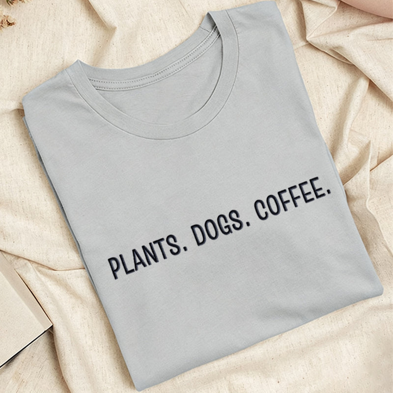 Embroidered Plant Dog Coffee Classic Adult Unisex Crew Neck T-Shirt