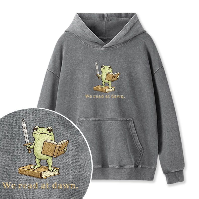 Embroidered We Read At Dawn Frog Washed Hoodie