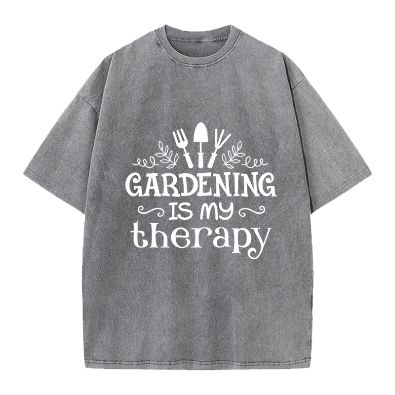 Gardening is My Therapy Washed Crew Neck T-Shirt