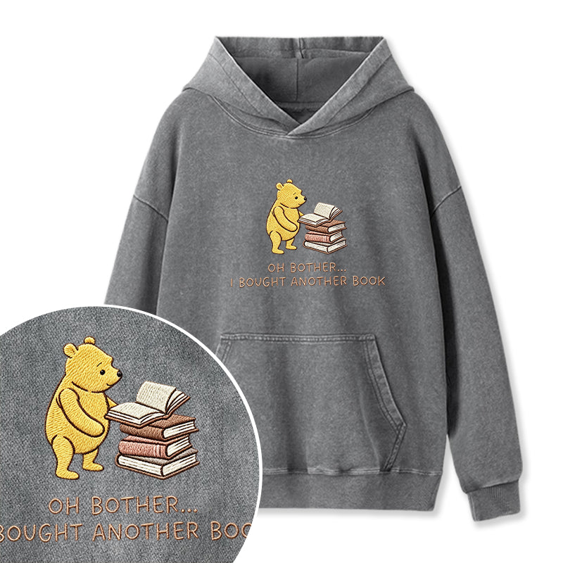 Embroidered Funny Bear Reading Books Washed Hoodie
