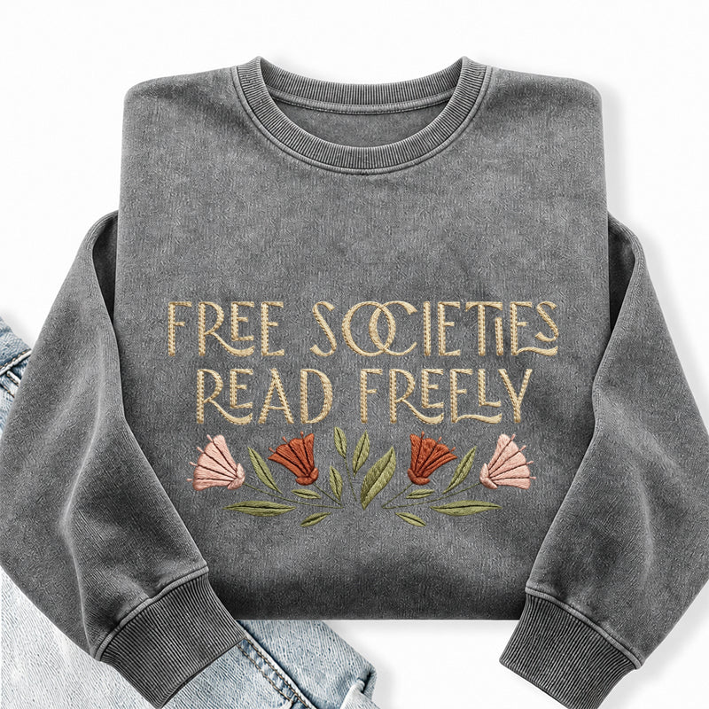 Embroidered Read Freely Washed Crewneck Sweatshirt