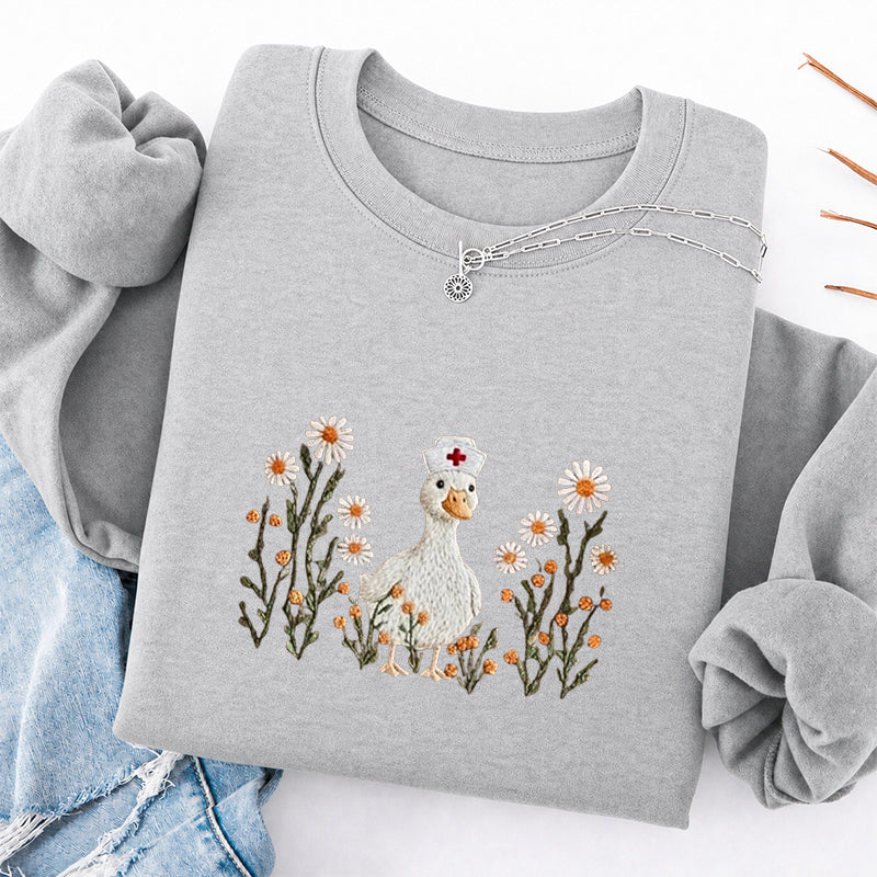 Embroidered Daisy Nurse Goose Classic Crewneck Sweatshirt