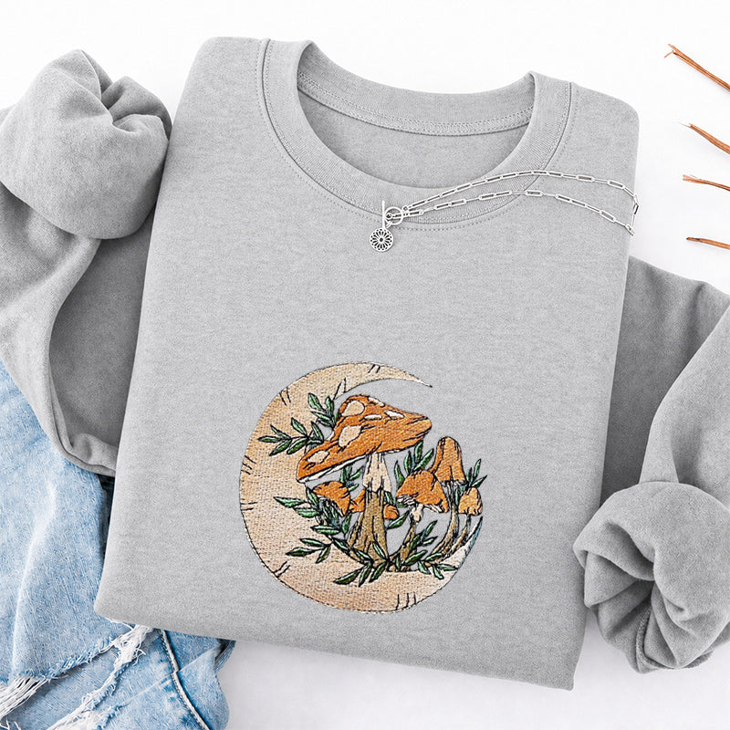Embroidered Mushroom Moon Classic Crewneck Sweatshirt