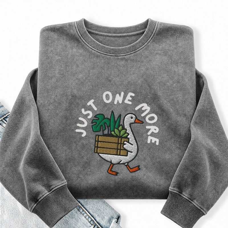 Embroidered Goose with Houseplant Washed Crewneck Sweatshirt