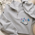 Embroidered Open Book With Butterflies Classic Quarter Zip Sweatshirt