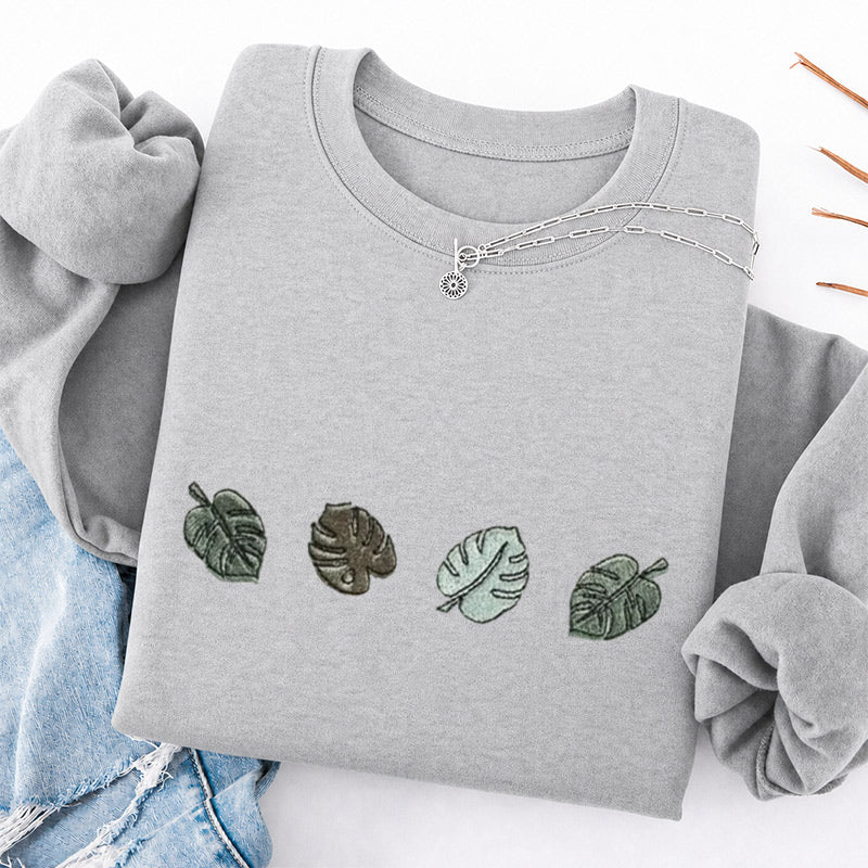 Embroidered Monstera Plant Classic Crewneck Sweatshirt