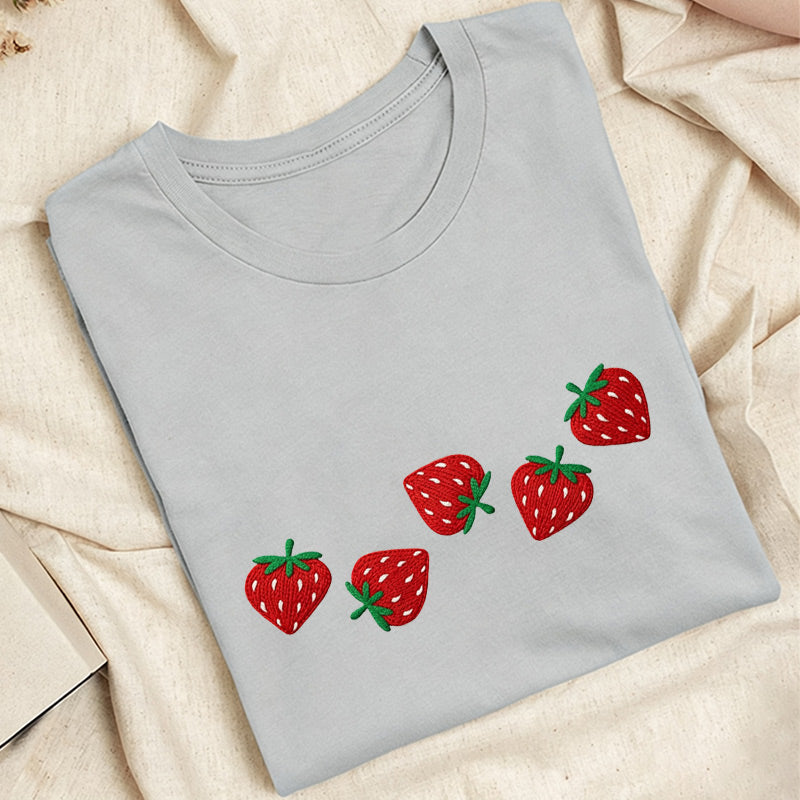 Embroidered Strawberry Classic Adult Unisex Crew Neck T-Shirt