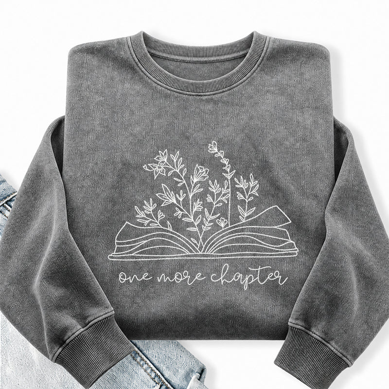 Embroidered One More Chapter Floral Book Washed Crewneck Sweatshirt