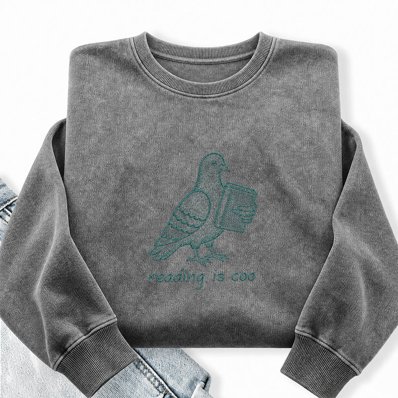 Embroidered Reading Is Coo Washed Crewneck Sweatshirt