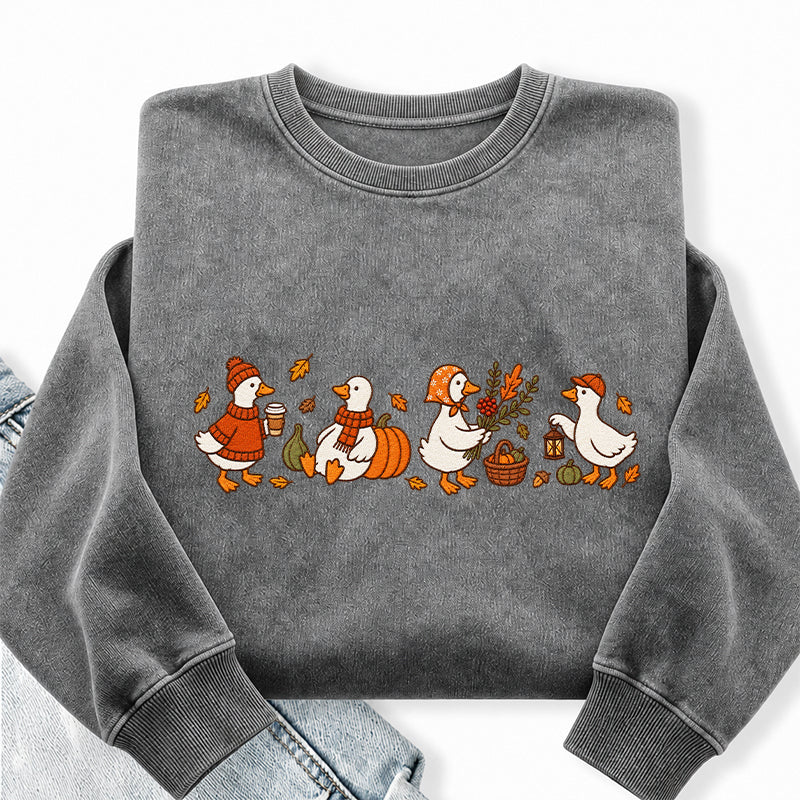 Embroidered Cozy Fall Silly Goose Washed Crewneck Sweatshirt