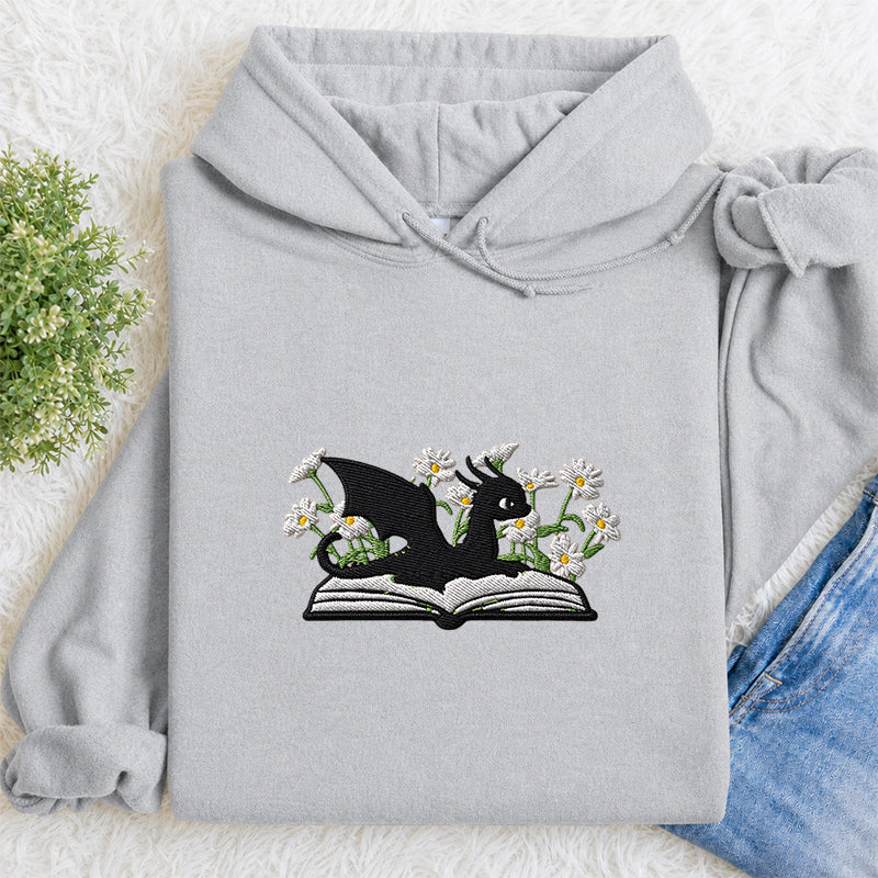 Embroidered Floral Dragon Book Classic Adult Unisex Hoodie