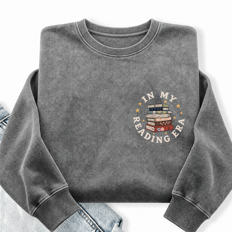 Embroidered In My Reading Era Books Washed Crewneck Sweatshirt