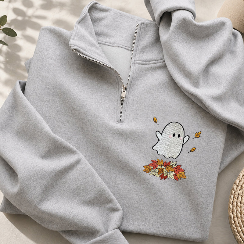 Embroidered Fall Ghost Classic Quarter Zip Sweatshirt