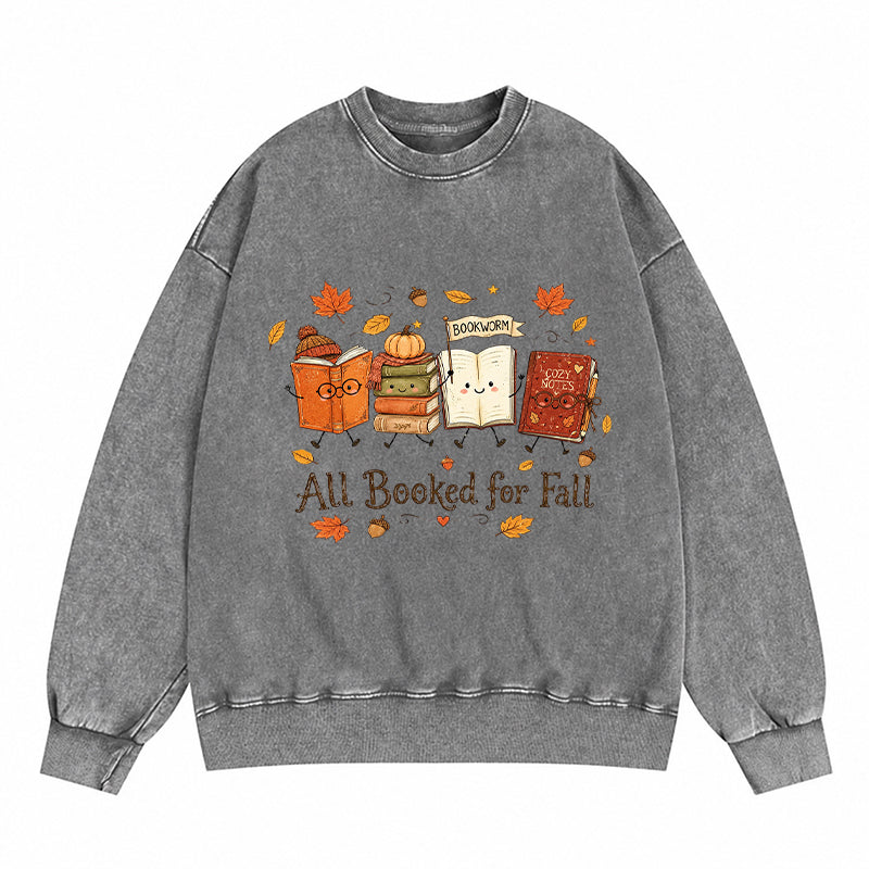 All Booked For Fall Cute Bookworm Washed Crewneck Sweatshirt