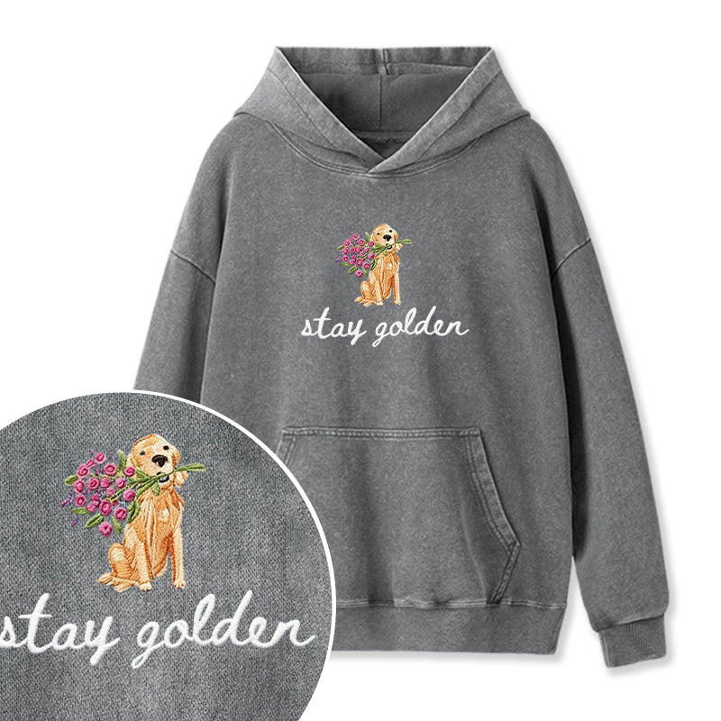 Embroidered Stay Golden Washed Hoodie