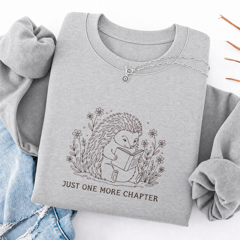 Embroidered Reading Hedgehog Classic Crewneck Sweatshirt