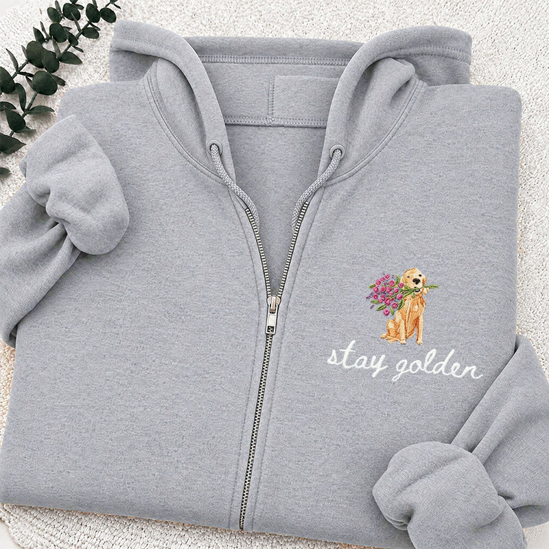 Embroidered Stay Golden Classic Adult Unisex Full Zip Hoodie