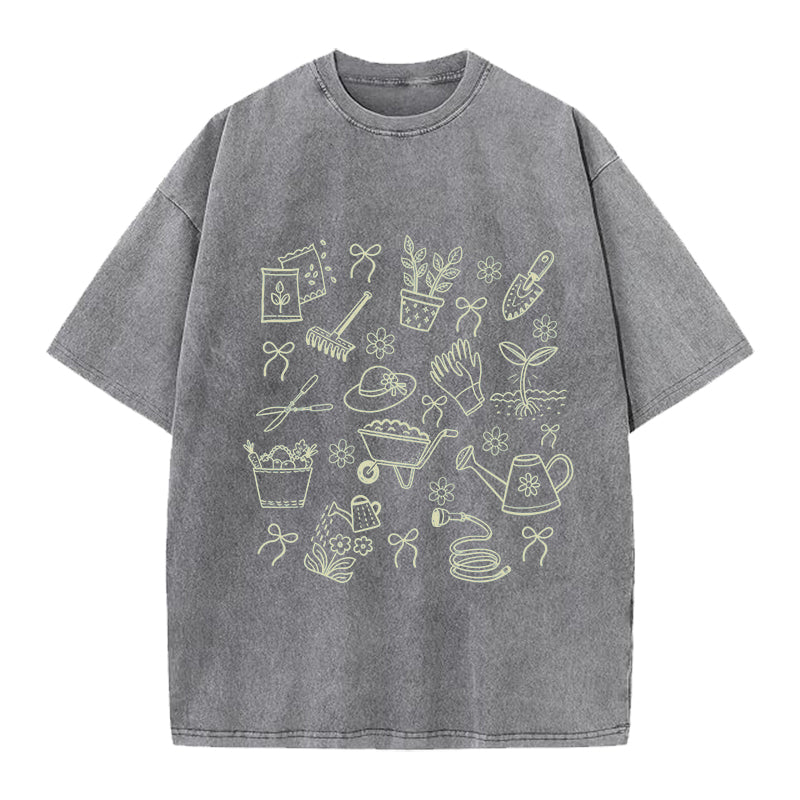 Plant Lover Gardening Washed Crew Neck T-Shirt