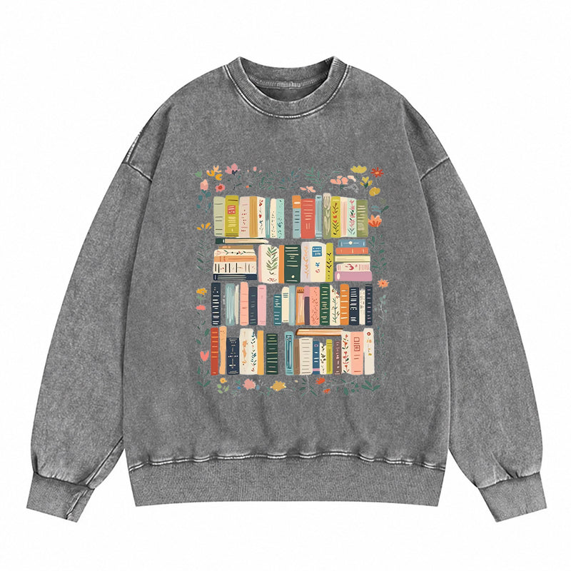 Floral Bookshelf Washed Crewneck Sweatshirt