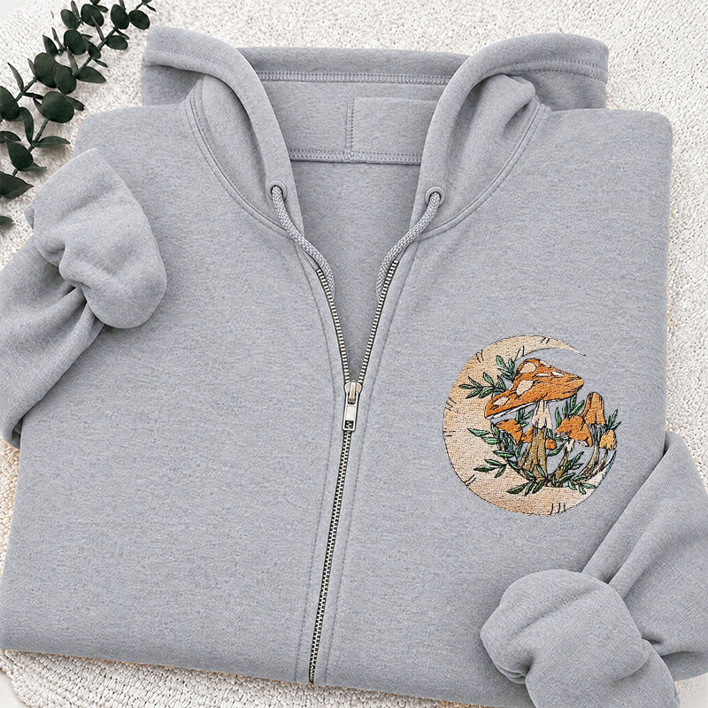 Embroidered Mushroom Moon Classic Adult Unisex Full Zip Hoodie