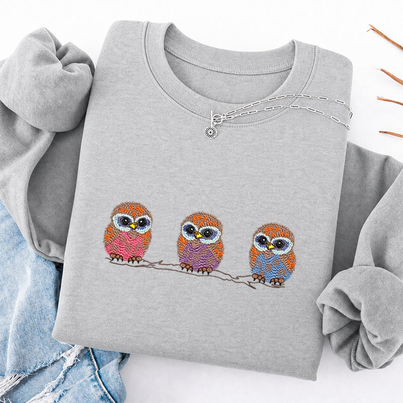 Embroidered Cute Owl Classic Crewneck Sweatshirt