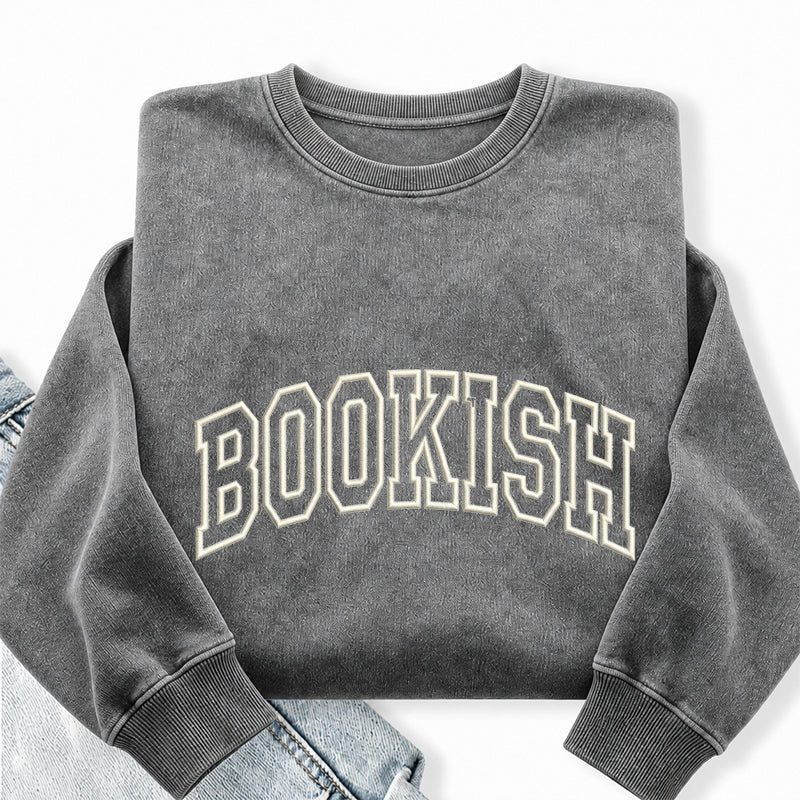 Embroidered Classic Bookish Washed Crewneck Sweatshirt