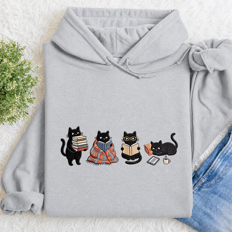 Embroidered Bookish Black Cats Classic Adult Unisex Hoodie