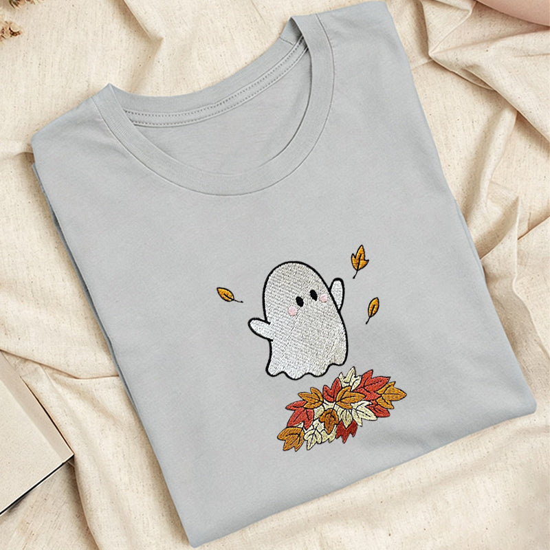Embroidered Fall Ghost Classic Adult Unisex Crew Neck T-Shirt