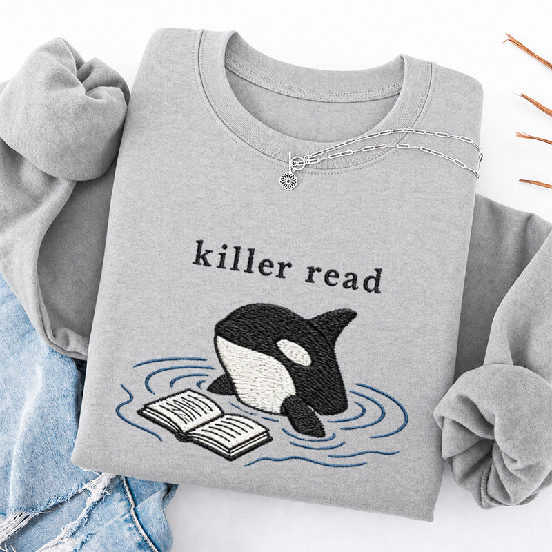 Embroidered Killer Read Orca Classic Crewneck Sweatshirt