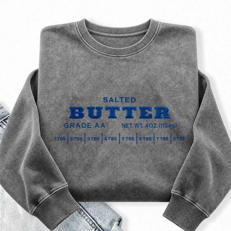 Embroidered Salted Butter Washed Crewneck Sweatshirt