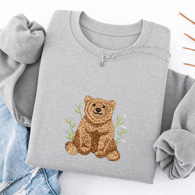 Embroidered Floral Bear Classic Crewneck Sweatshirt