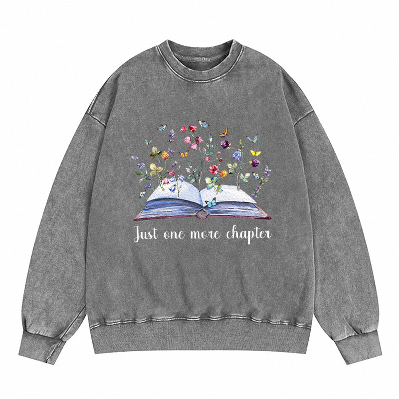 Just One More Chapter Blooming Book Washed Crewneck Sweatshirt