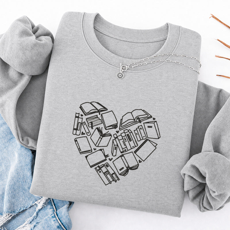 Embroidered Book Heart Classic Crewneck Sweatshirt