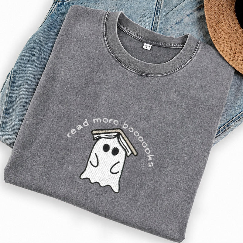 Embroidered Read More Boooooks Washed Crew Neck T-Shirt