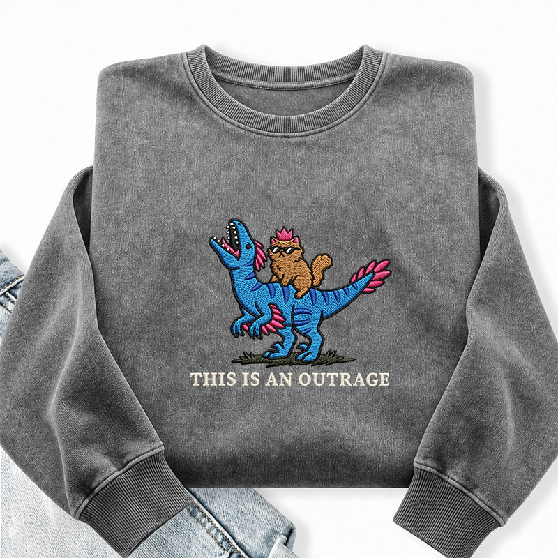 Embroidered This Is An Outrage Book Lover Washed Crewneck Sweatshirt